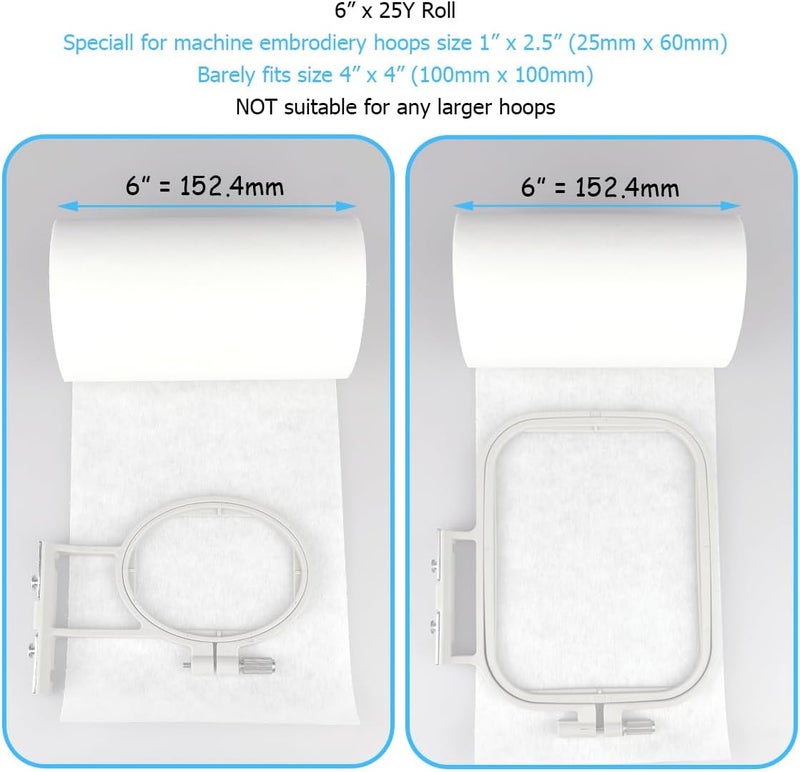 simthread Tear Away Embroidery Stabilizer Backing - 1.8 Ounces Medium Weight 6" x 25 Yards/Roll, for 1" x 2.5" Machine Embroidery Hoops - Image 2